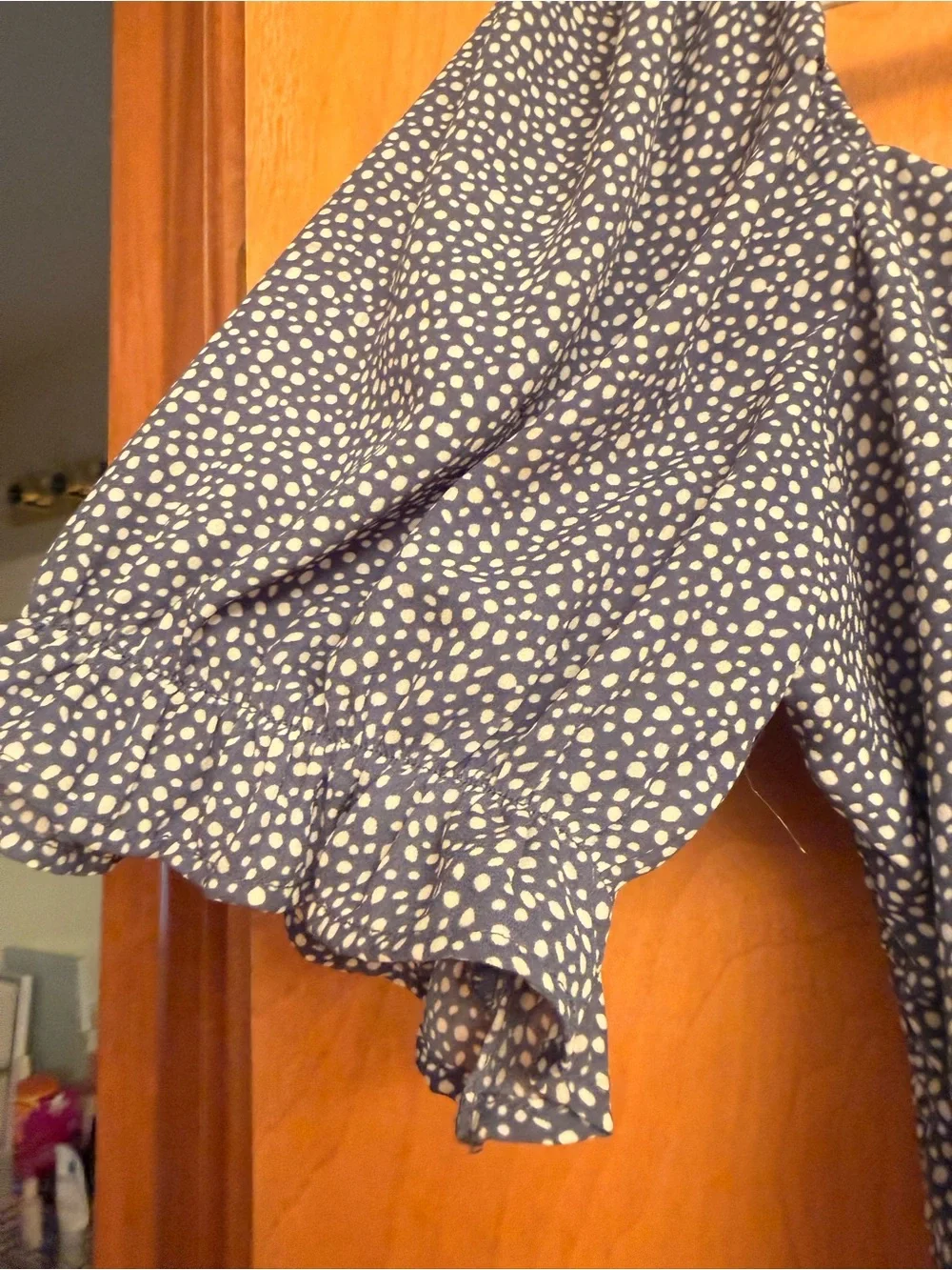 Abercrombie Navy Puff-Sleeve Dot Square-Neck Top